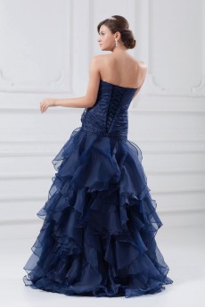 Organza Strapless A Line Dress with Hand-made Flower