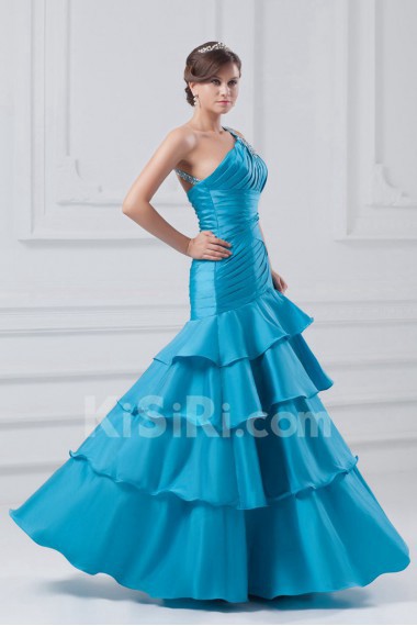 Taffeta Asymmetrical Sheath Dress with Embroidery