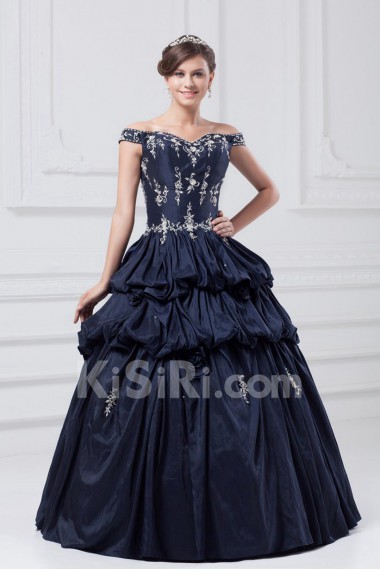 Taffeta Off-the-Shoulder Ball Gown with Embroidery