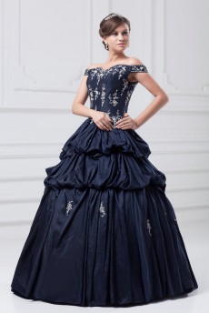 Taffeta Off-the-Shoulder Ball Gown with Embroidery