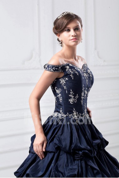 Taffeta Off-the-Shoulder Ball Gown with Embroidery