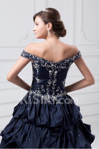 Taffeta Off-the-Shoulder Ball Gown with Embroidery