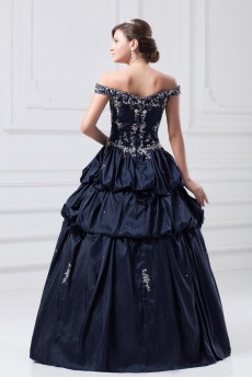 Taffeta Off-the-Shoulder Ball Gown with Embroidery