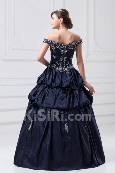 Taffeta Off-the-Shoulder Ball Gown with Embroidery