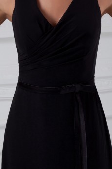 Chiffon V-Neck Column Dress with Sash