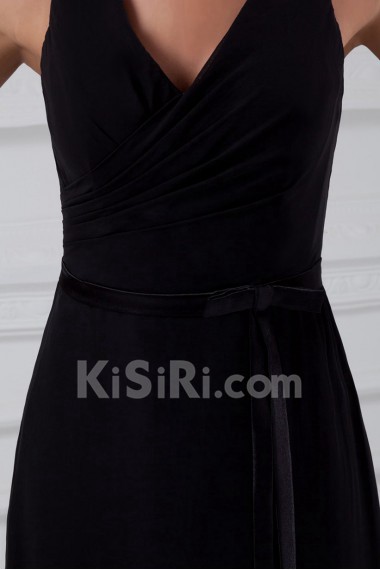 Chiffon V-Neck Column Dress with Sash