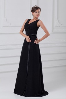 Chiffon V-Neck Column Dress with Sash