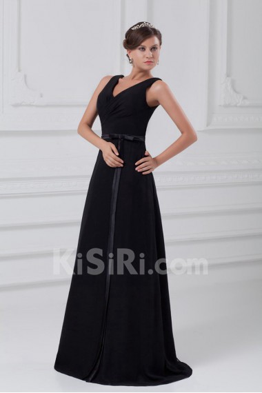 Chiffon V-Neck Column Dress with Sash