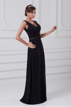 Chiffon V-Neck Column Dress with Sash