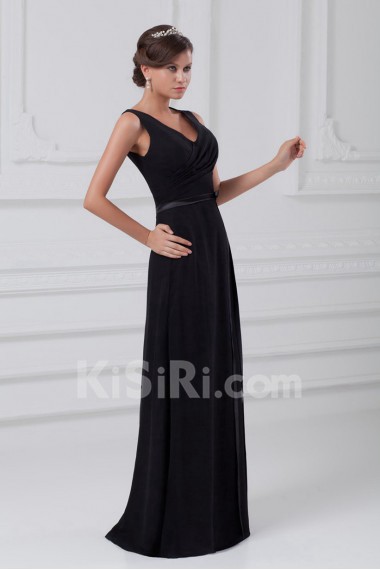 Chiffon V-Neck Column Dress with Sash