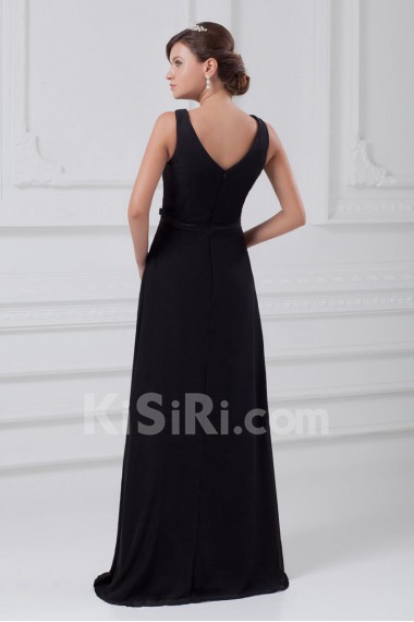 Chiffon V-Neck Column Dress with Sash