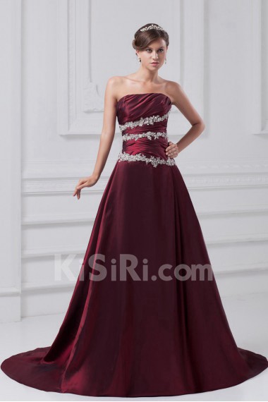 Taffeta Strapless A Line Dress with Embroidery