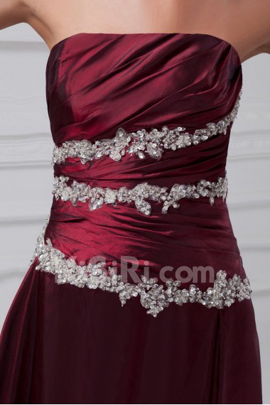 Taffeta Strapless A Line Dress with Embroidery