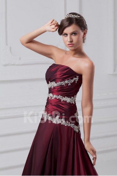 Taffeta Strapless A Line Dress with Embroidery