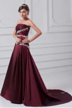 Taffeta Strapless A Line Dress with Embroidery