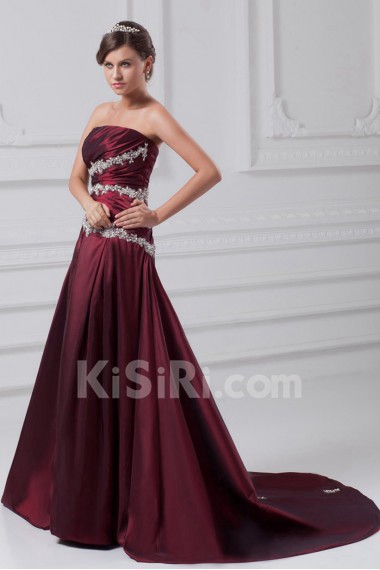 Taffeta Strapless A Line Dress with Embroidery