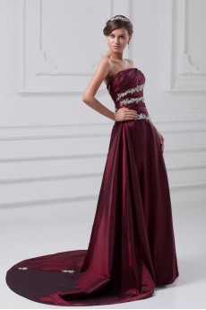 Taffeta Strapless A Line Dress with Embroidery