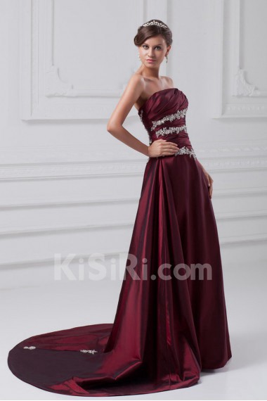 Taffeta Strapless A Line Dress with Embroidery