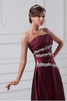 Taffeta Strapless A Line Dress with Embroidery