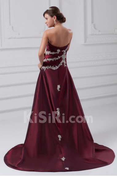 Taffeta Strapless A Line Dress with Embroidery