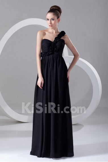 Chiffon One Shoulder Empire Dress with Hand-made Flowers