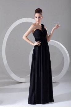 Chiffon One Shoulder Empire Dress with Hand-made Flowers