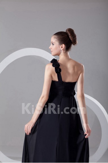 Chiffon One Shoulder Empire Dress with Hand-made Flowers