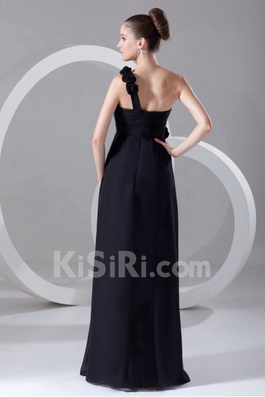 Chiffon One Shoulder Empire Dress with Hand-made Flowers