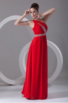 Chiffon Asymmetrical Column Dress with Embroidery