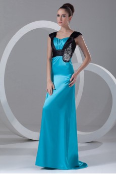 Chiffon and Satin Straps Column Dress with Embroidery