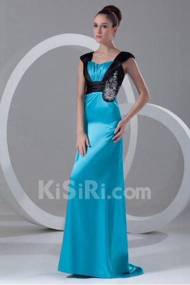 Chiffon and Satin Straps Column Dress with Embroidery