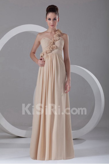 Chiffon One Shoulder Empire Dress with Embroidery