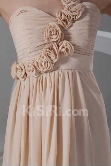 Chiffon One Shoulder Empire Dress with Embroidery