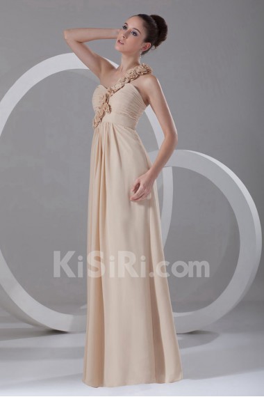 Chiffon One Shoulder Empire Dress with Embroidery