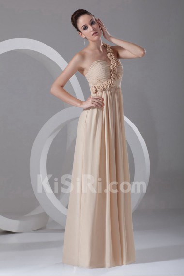 Chiffon One Shoulder Empire Dress with Embroidery