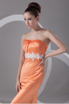 Satin Strapless Ankle-Length Column Dress with Embroidery