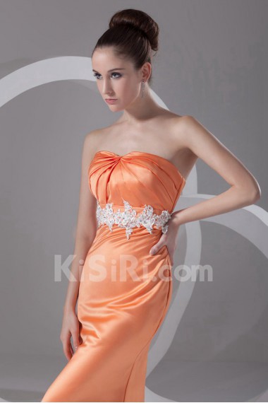 Satin Strapless Ankle-Length Column Dress with Embroidery