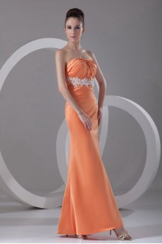 Satin Strapless Ankle-Length Column Dress with Embroidery