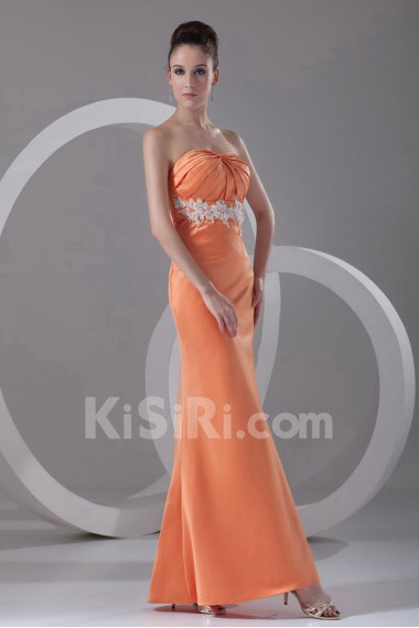 Satin Strapless Ankle-Length Column Dress with Embroidery