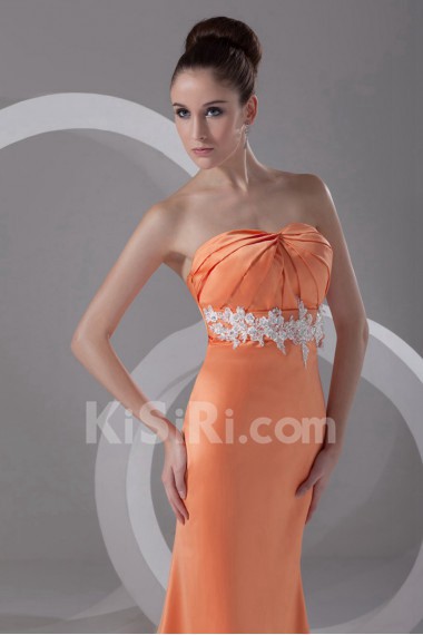 Satin Strapless Ankle-Length Column Dress with Embroidery