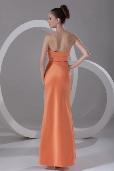 Satin Strapless Ankle-Length Column Dress with Embroidery