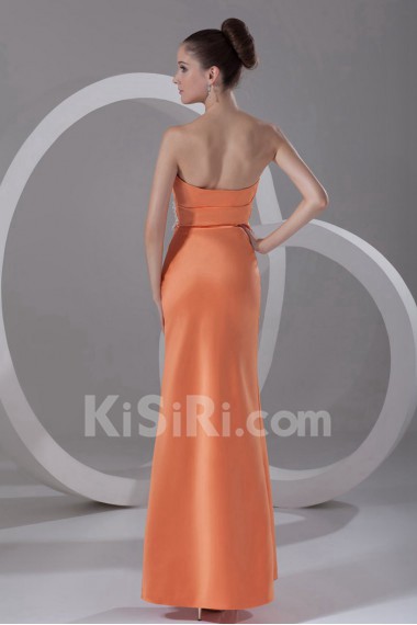 Satin Strapless Ankle-Length Column Dress with Embroidery