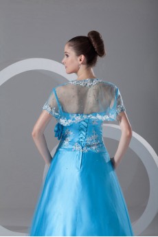 Net Strapless A Line Dress with Embroidery