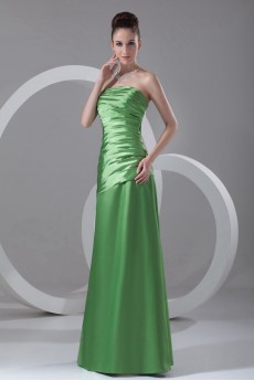 Satin Strapless A Line Dress with Directionally Ruched Bodice