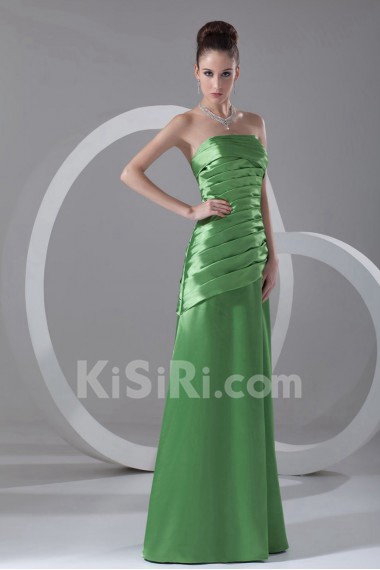 Satin Strapless A Line Dress with Directionally Ruched Bodice