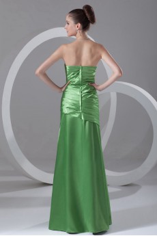 Satin Strapless A Line Dress with Directionally Ruched Bodice