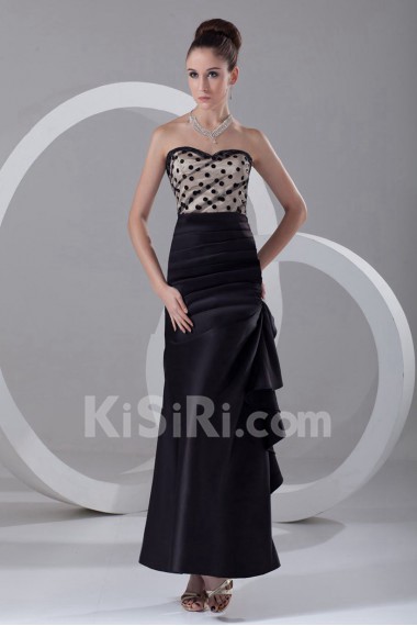 Satin Ankle-Length Dress with Directionally Ruched Bodice