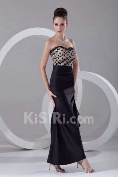 Satin Ankle-Length Dress with Directionally Ruched Bodice