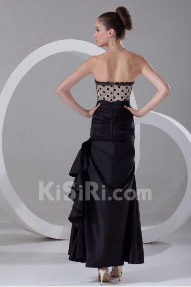 Satin Ankle-Length Dress with Directionally Ruched Bodice