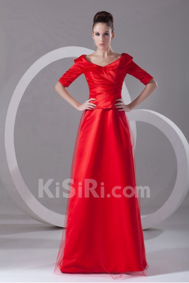 Satin and Net Portrait A Line Dress with Half-Sleeves